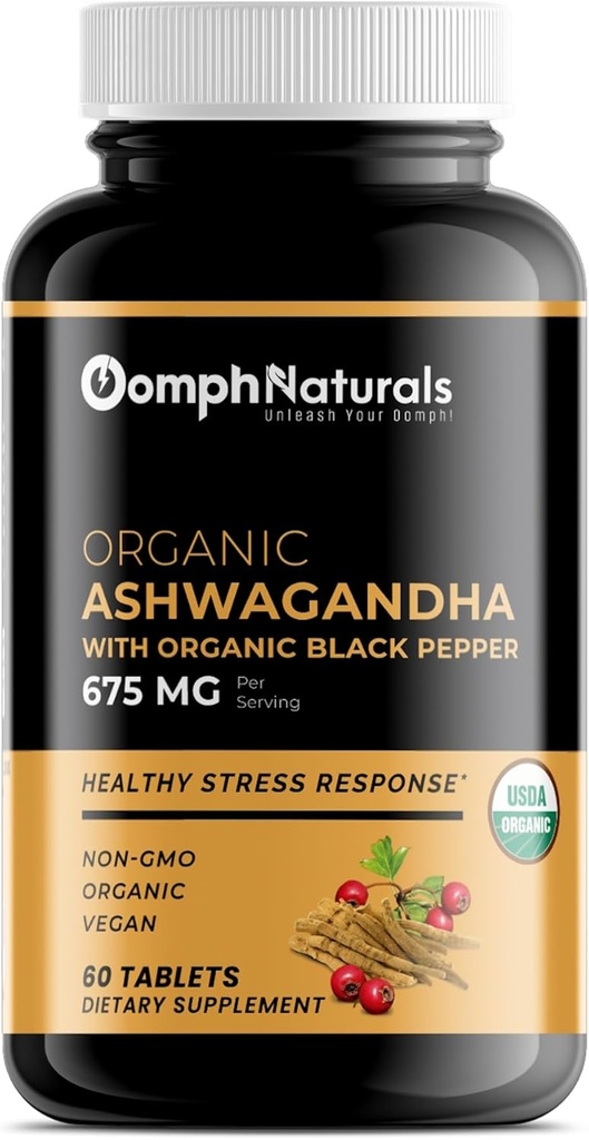 Organic Ashwagandha 675 mg, 60 Veganske kapsler Pure Organic Ashwagandha Powder and Root Extract
