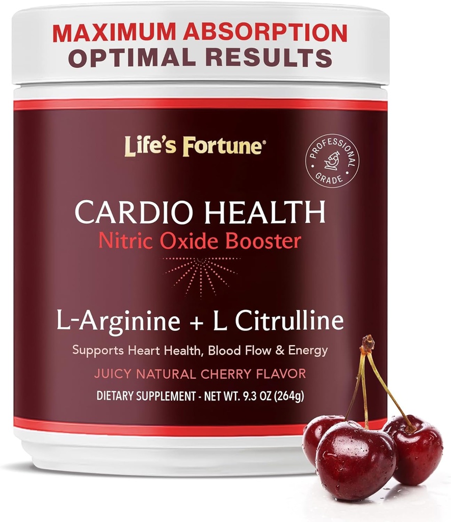 Livets Fortune 5000mg L- Arginin Supplement Powder & 1000mg L- Citrullin, High Potency Nitroxide Health Booster, Endurance, Workout Performance, Natural Cherry Flavor (20 Servere)