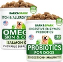 Hundeprobiotika Chews + Omega 3 for hunde Bundle - Gas, Diarré, Forstoppelse, Upset Mave Relief + Allergi og Itch Relief - fordøjelsesenzymer + Prebiotika + Omega 3 - Hud og Coat Support