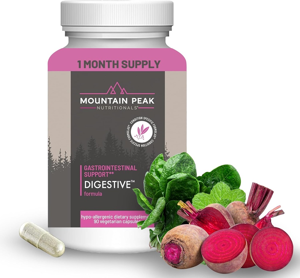 Mountain Peak Nutritionals Digestive Enzymes & Probiotika til Gut Health & Bloating Relief - Avanceret fordøjelse Supplement w / 12- Strain Probiotic Blend & Betaine HCl (90 Vegetariske kapsler)