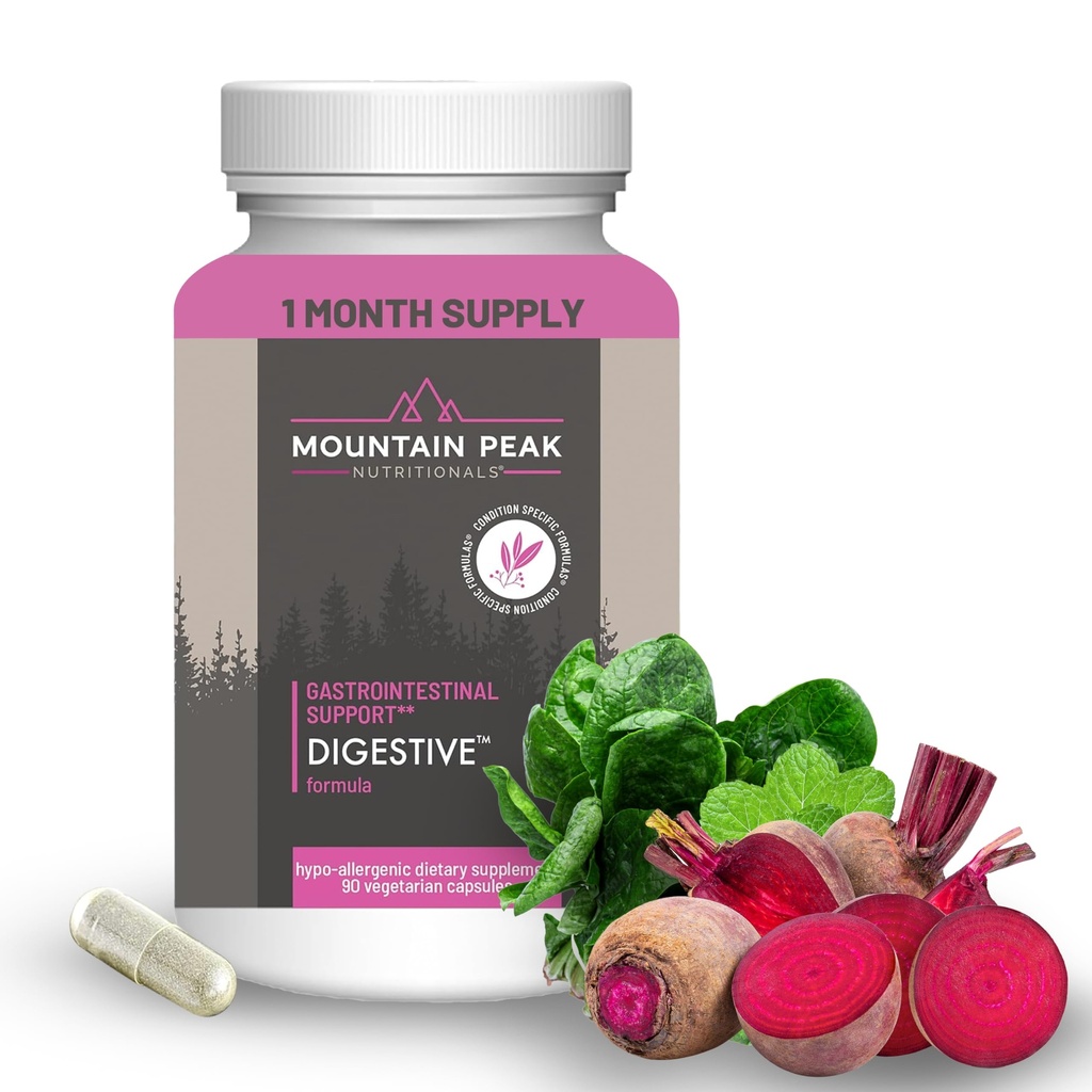 Mountain Peak Nutritionals Digestive Enzymes & Probiotika til Gut Health & Bloating Relief - Avanceret fordøjelse Supplement w / 12- Strain Probiotic Blend & Betaine HCl (90 Vegetariske kapsler)