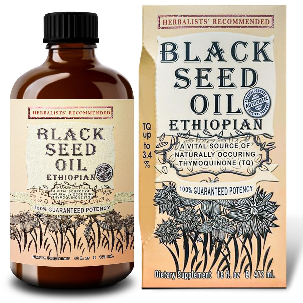 Etiopian Black Seed Oil 16oz - Extra Strength 3x Thymoquinon - 100% Pure Cold- presset Nigella Sativa - immunforsvar, fælles, hår og hud støtte