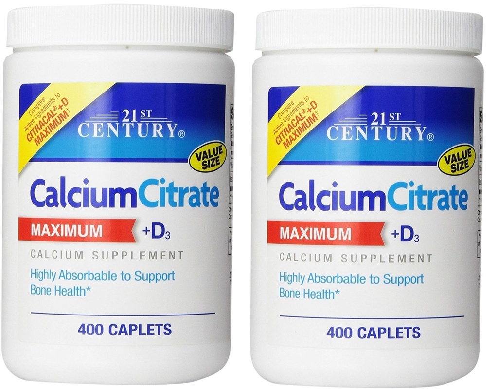 21. Century Calcium Citrate Plus D Maksimum Caplets, 400 Count (pakke med 2)
