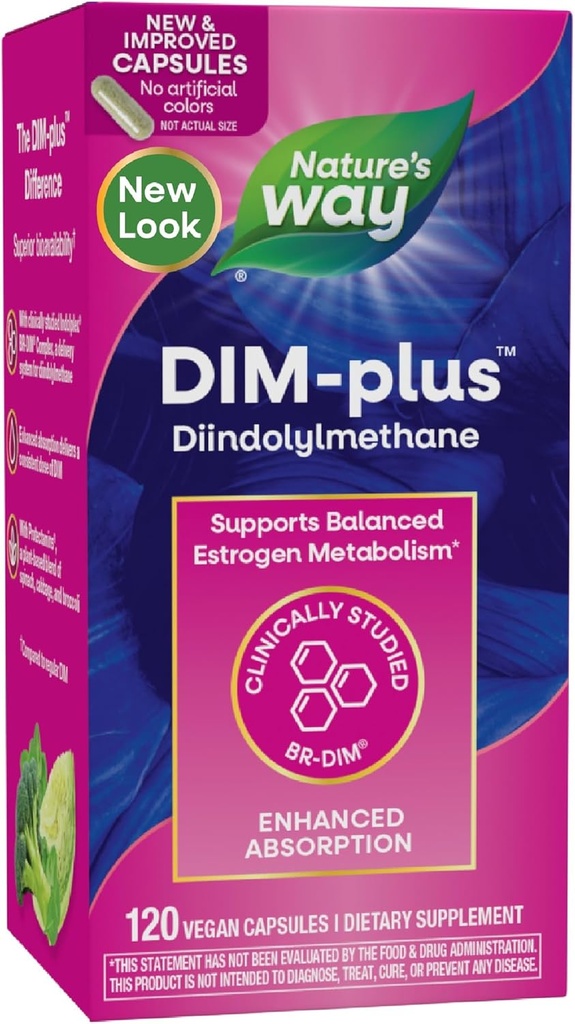 Nature 's Way DIM- Plus, DIM supplement, Understøtter Balanceret østrogen Metabolisme *, Understøtter Østrogen Hormonbalance *, Diindolylmethan, 120 Veganske kapsler