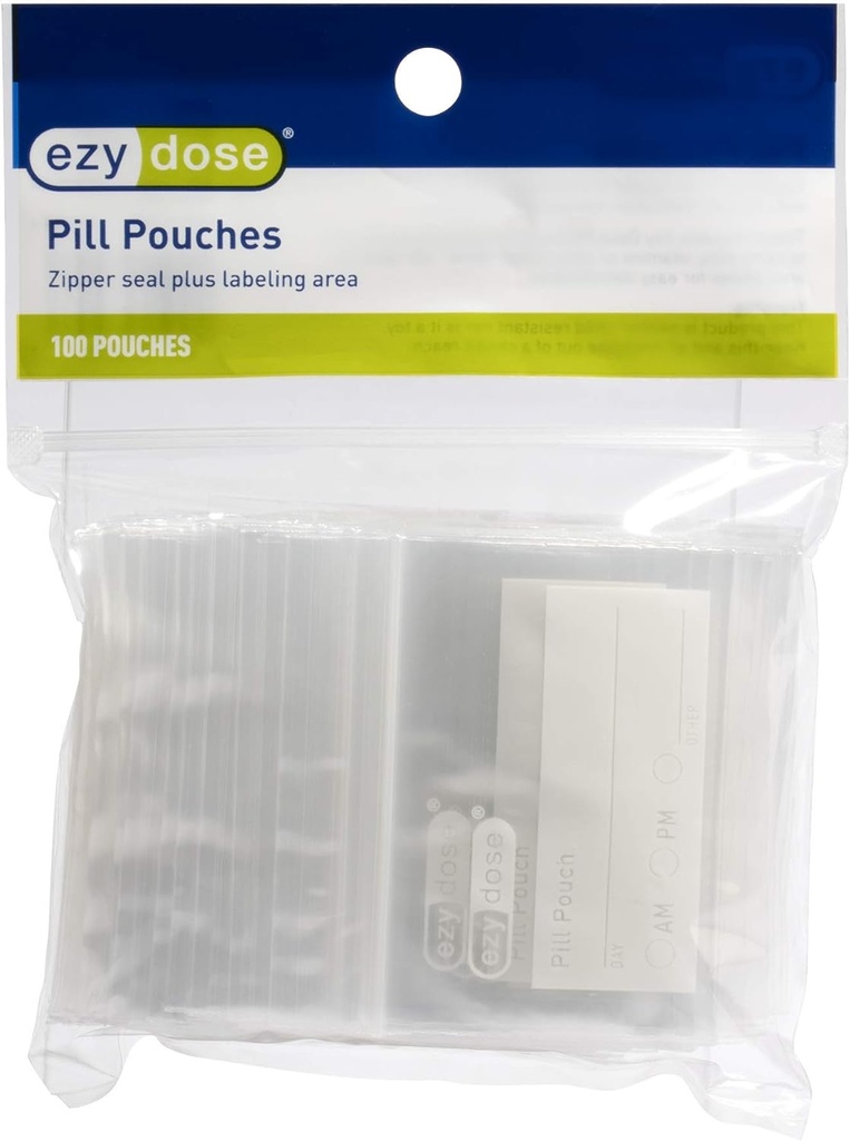 EZY DOSE Disponible Pill, Vitamin, og Daglig Medicin Organizer Pouches, Zipered Seal Baggies, Pocket Sized og Travel Friendly, Let at bruge, Skriv på etiket, 100 Greve, BPA Free