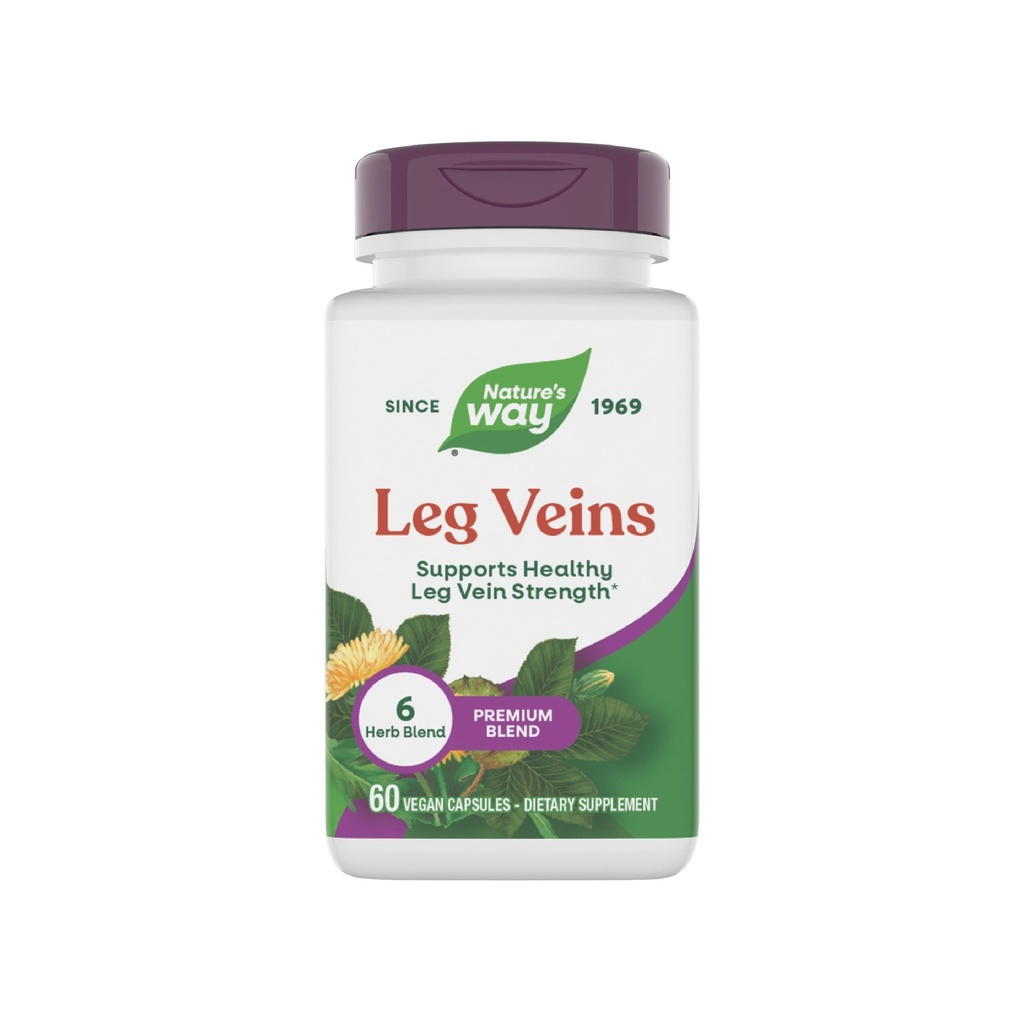 Nature 's Way Ben Veins, Understøtter Sund Ben Vein Styrke *, 6-Herb Blend, Horse Chestnut Extract og Mælkebøtte Supplement, Gluten Free, 60 Veganske Kapsler (Packaging May Vary)
