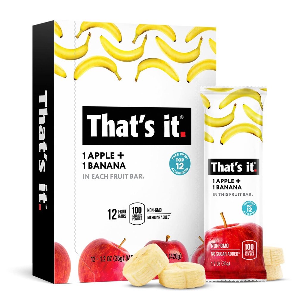 Det er det Nutrition Æbler + Banan 100% Natural Real Fruit Bar, Paleo for børn og voksne, Ikke GMO sukkerfri, Ingen konserveringsmidler Energy Food, 14.4 Oz, Pack of 12