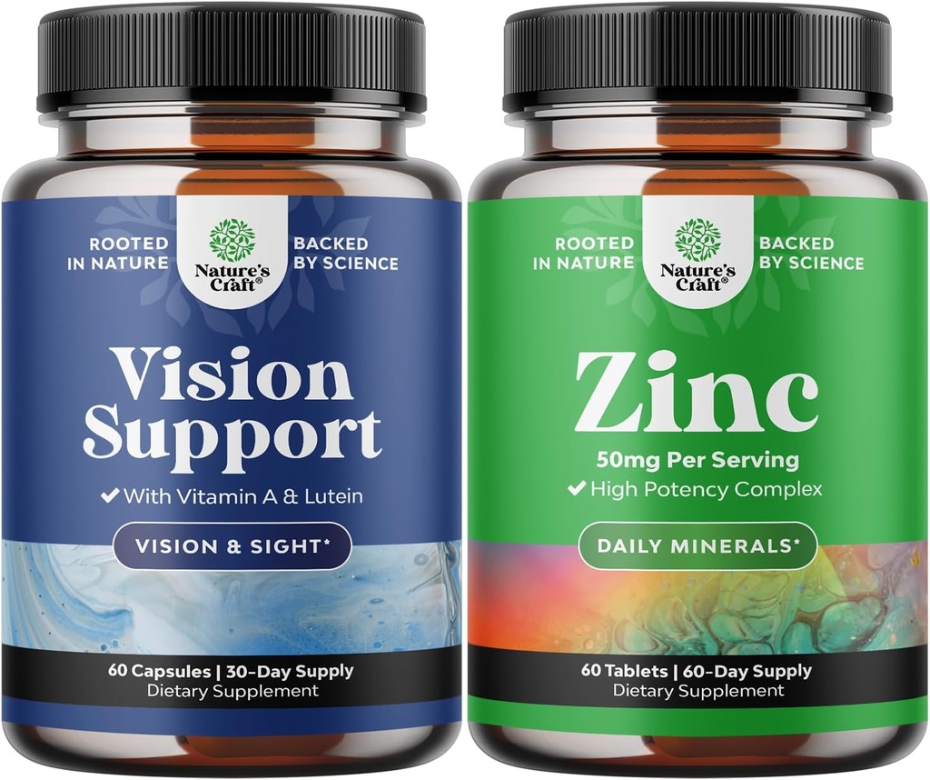 Bundle af komplet øje sundhed supplement for voksne til vision tørre øjne tryk og blå lys beskyttelse og zink kompleks for immunsystem og zink