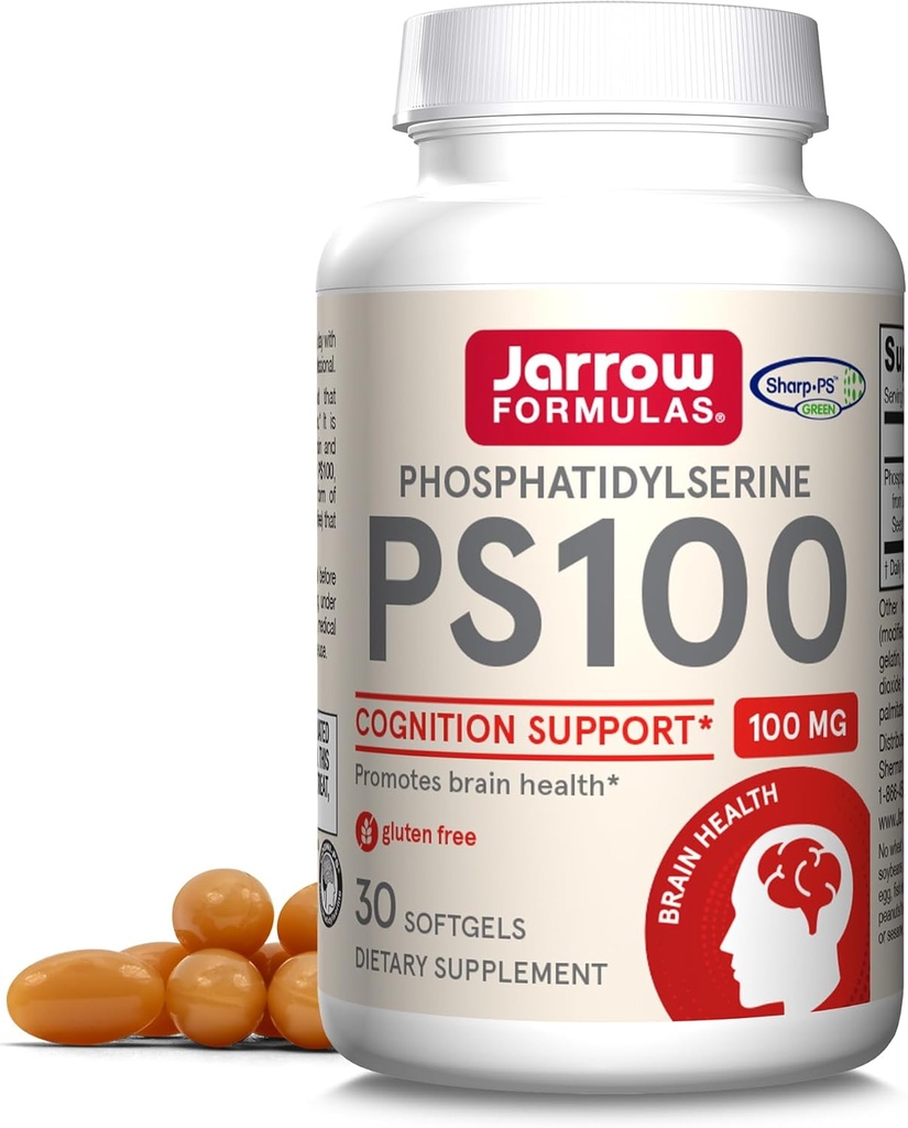 Jarrow Formulas PS100 Phosphatidylserin 100 mg, Kosttilskud til Hjerne Sundhed og Kognition Support, 30 Softgels, 10- 30 Day Supply