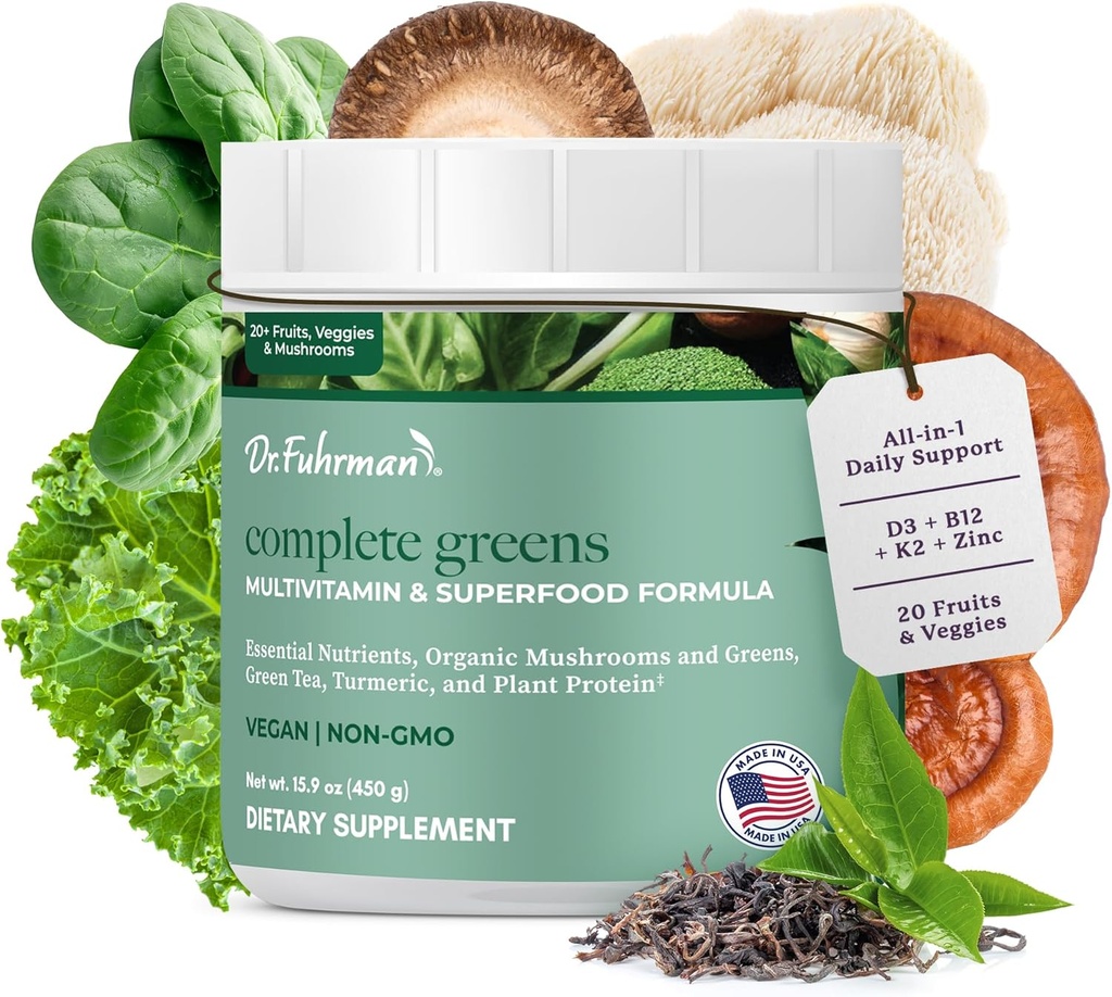 Dr. Fuhrman Whole Food Greens Powder Б124; Premium Greens Superfood Powder Multivitamin Б124; Plant Based Protein for immunsupport & Gut Health