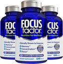 Focus Factor Nutrition for The Brain, Forbedret hukommelse & Koncentration Brain Supplement, Komplet Multivitamin med vitaminer B6, B12, D, Bacopa Monnieri & Tyrosine, 150 Greve (pakke med 3)