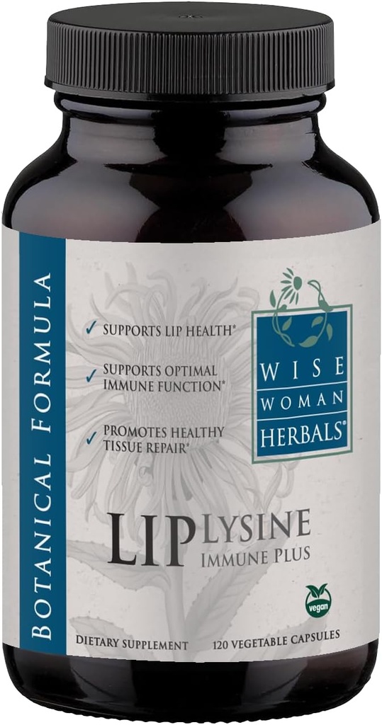 Wise Woman Herbals Lysin immunPlus Lip, Additional- Free Non- GMO Formel, High- Potency L- Lysin & Immunity Blend, Lip & Skin Health Support, Natural Immunforsvar, 120 Veg Caps