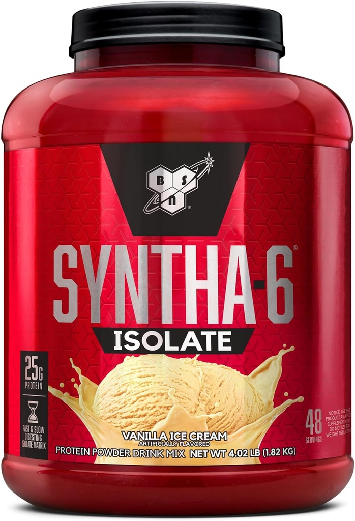 BSN SYNTHA- 6 ISOLATE Protein Powder, Whey Protein Isolate, Milk Protein Isolate, Flavor: Vanilla Ice Cream, 48 portioner