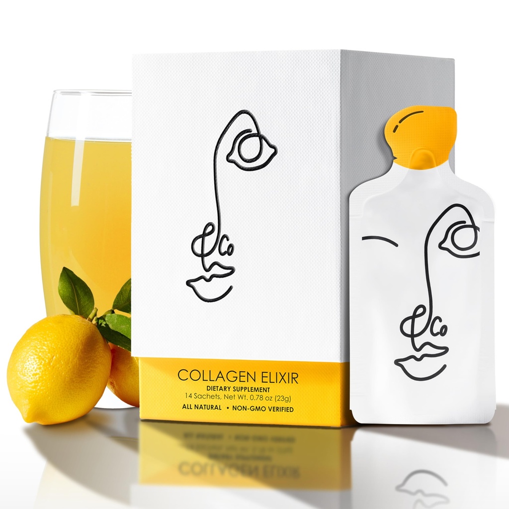 LEMON & CO. Flydende kollagen til kvinder, 124; Lemon collagen vand mix med 5000mg Marine collagen peptider, Organic Lemons & Vitamin C