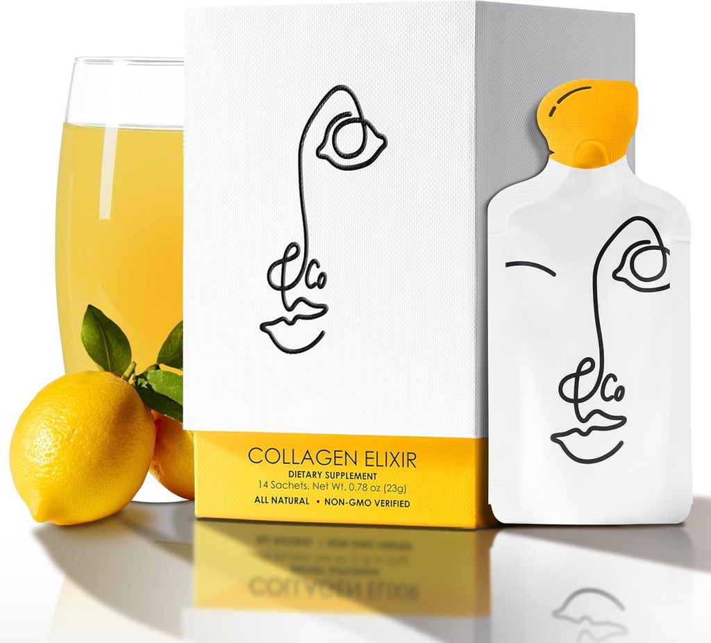 LEMON & CO. Flydende kollagen til kvinder, 124; Lemon collagen vand mix med 5000mg Marine collagen peptider, Organic Lemons & Vitamin C