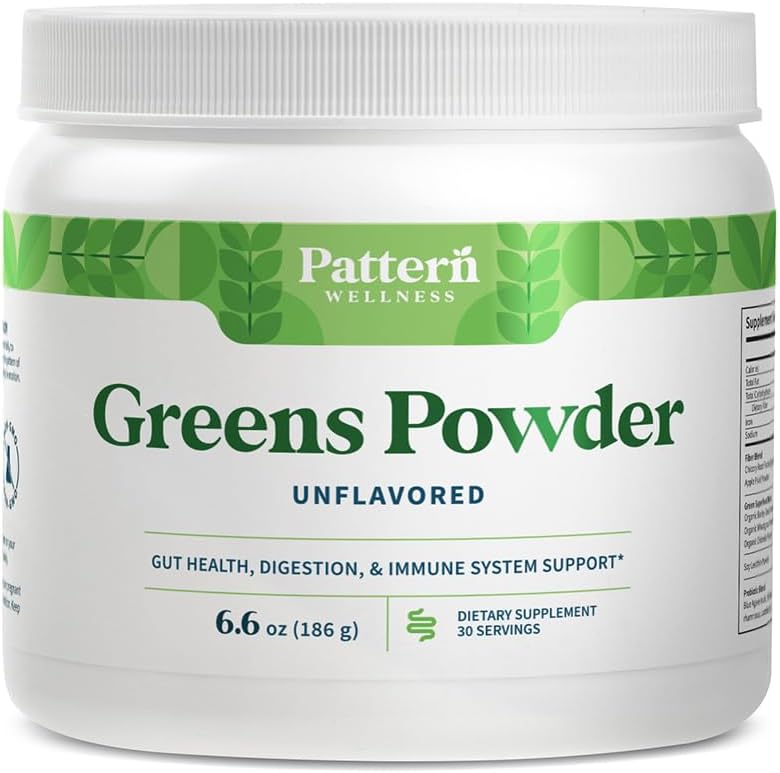 Mønster Wellness Green Powder Superfood - med antioxidant, fordøjelsesenzymer, fibre, probiotiske og adaptogen blandinger - Understøtter Gut, fordøjelsessygdomme og immunforsvar - 30 Serveringer - 6,6 oz (Unflavored)