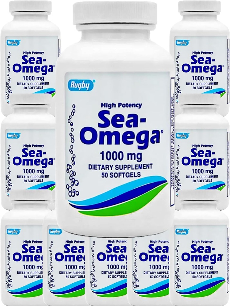 500 Softgels (10 Bottle) High Potency Rugby 1000mg Natural Deep Sea Hiccupsless Fish Oil Omega-3 Fatty Acid (EPA 300mg & DHA 200mg) for Men & Women,Promotes Brain/Hair/Skin & Heart Health,Made in USA