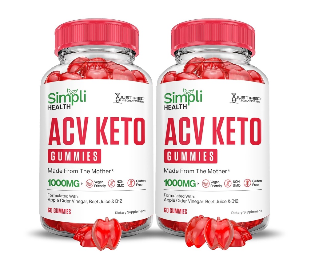 Justified Laboratories (2 Pack Simpli Health Keto ACV Gummies Advanced Formel 1000MG Apple Cider Vinagar Formuleret med Pomegranate Beet Juice Powder B12 Vegan Non GMO 120 Gummys