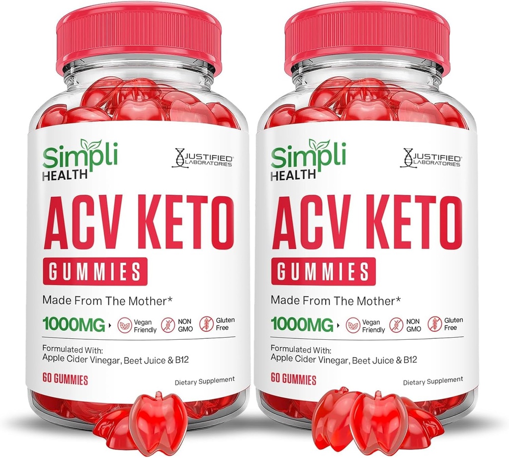 Justified Laboratories (2 Pack Simpli Health Keto ACV Gummies Advanced Formel 1000MG Apple Cider Vinagar Formuleret med Pomegranate Beet Juice Powder B12 Vegan Non GMO 120 Gummys