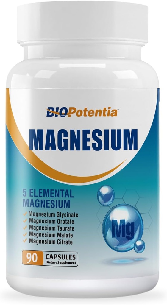 Magnesiumkompleks supplement - Magnesiumkapsler 500Mg med Glycinat, Citrat, Malat, Taurat & Oroter + B6 MR 124; Non- GMO, Gluten Free for Sleep, Muscle & Stress Relief