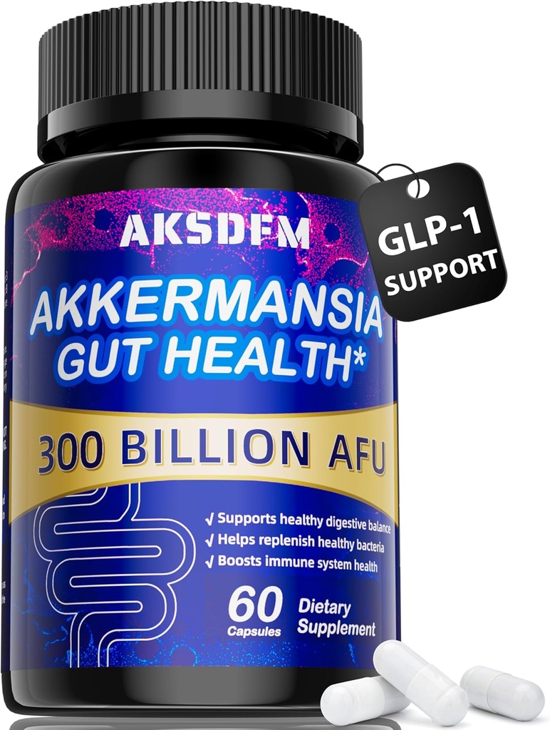 GLP-1 Supplement - 300 Millioner AFU Akkermansia Probiotisk for kvinder & mænd, Akkermansia Muciniphila for GLP-1 Produktion, fordøjelse, Gut, Immunitet, Forbedrer Gut Lining Funktion - 60 Greve