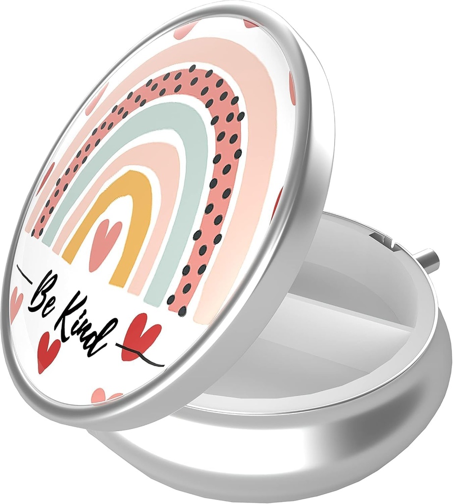 Pill Box, 3 Segment Portable Travel Medicine Box med spejl, kompakt og sød, Fits i pung og lomme, Medicin og Vitamin Organizer (Rainbow)