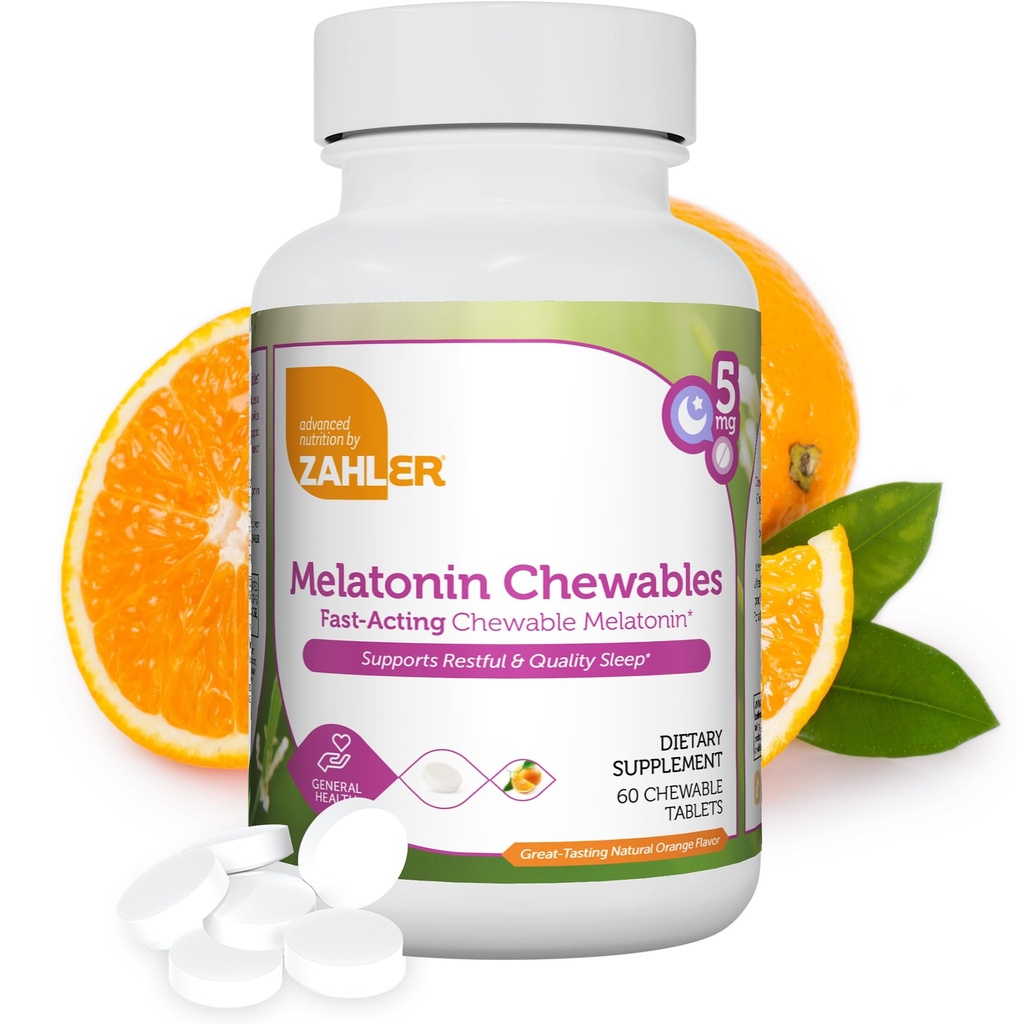 Zahler Melatonin 5mg Tablets - Fastvirkende Chewable Melatonin 5 mg Tablets - Lækker Orange Flavor - Understøtter restaured and quality sleep - Kosher Non GMO Made in USA Dietary Supplement, 60 Count