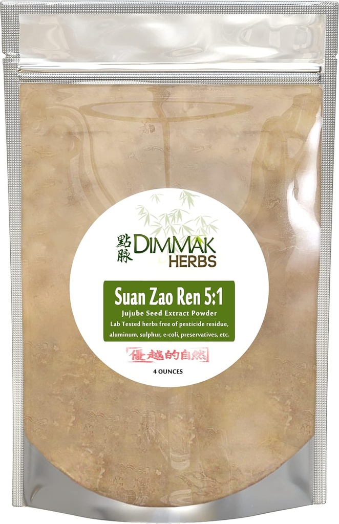 Dimmak urter Organic Suan Zao Ren 5: 1 Extra Strength Extract Powder 124; Jujube Seed (ziziphus) Kinesisk Herb Lab Testet 5: 1 Koncentrer Granules 112g / 4oz