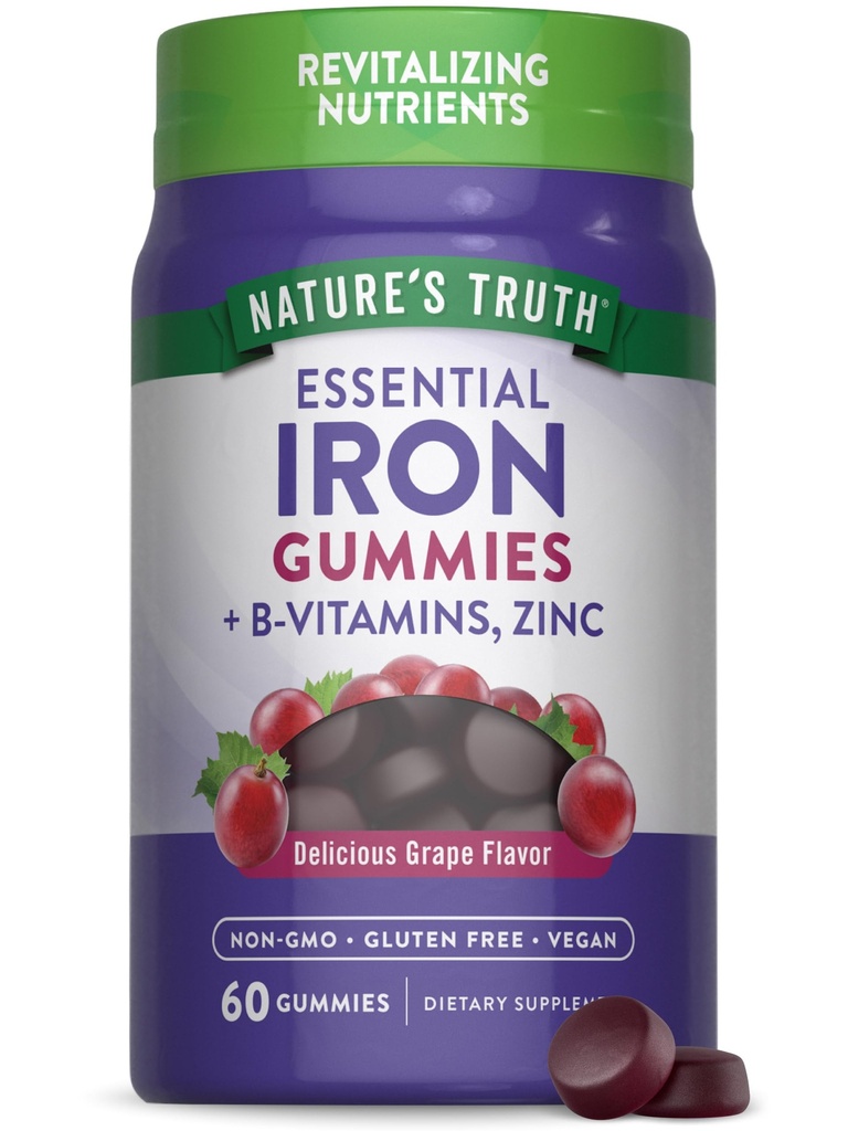 Nature 's Truth Iron Gummies against 124; 60 Greve Budding 124; Vegan, Non- GMO & Gluten Free Supplements 124; med Zink & B Vitaminer Buddy 124; Grape Flavor