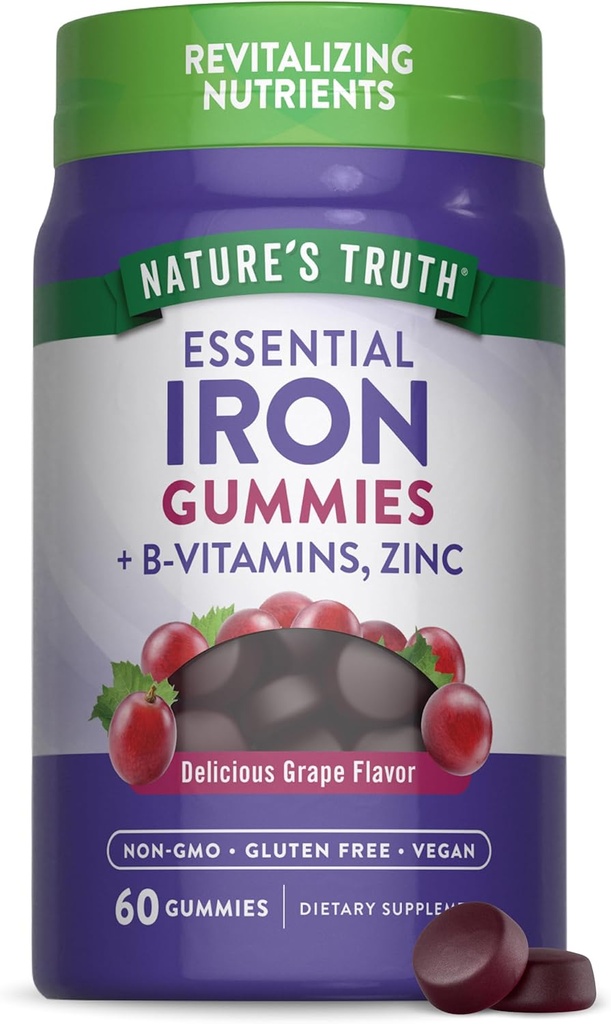 Nature 's Truth Iron Gummies against 124; 60 Greve Budding 124; Vegan, Non- GMO & Gluten Free Supplements 124; med Zink & B Vitaminer Buddy 124; Grape Flavor