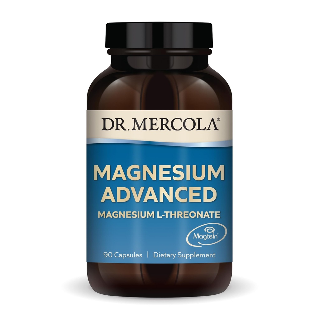 Dr. Mercola Magnesium Advanced - Understøtter Bone, Joint & Brain Health - Bidrager til mere rolig søvn - Non-GMO, Gluten- Free & Soy- Free - 90 Kapsler (30 Servere)