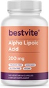 BESTVITE Alpha lipoinsyre 200mg (per kapsel) (240 Vegetariske kapsler) - Ingen stearater - Vegan - Gluten Free - Ikke GMO