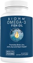 BIOHM Omega-3 Fish Oil (2500mg, 60 Softgels) High Potency 860mg EPA & 630mg DHA, Omega 3 Fedtsyretilskud til støtte for hjerne, fælles, øje, lever og tandkød sundhed, bæredygtigt sømmet