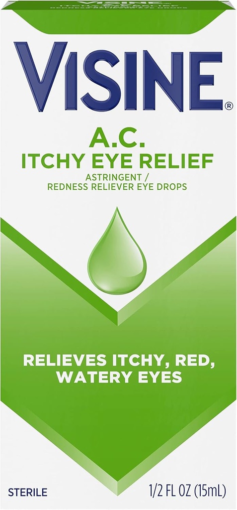 Visin A.C. Itchy Eye Relief Eye Drops med Zink Sulfate & Tetrahydrozolin HCl, Eye Drop Treatment with Redness Reliever & Astringed for Itchy, Red, Watery & Irriterede Øjne, 0,5 fl. oz