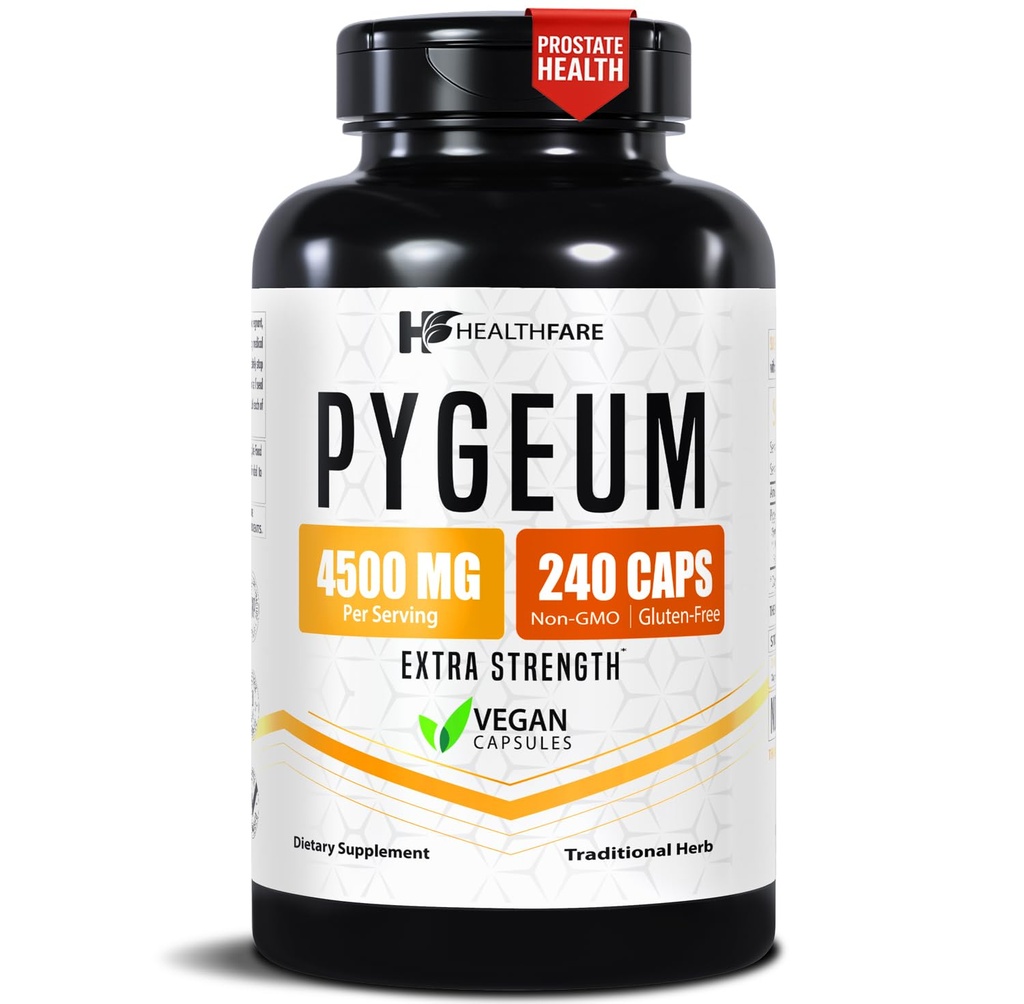Healthfare Pygeum Supplement, 4500mg Beeg 124; 240 Vegan Kapsler Beeg 124; Ultra Standardized Bark Extract Beeg 124; Herbal Supplement Beeg 124; Non- GMO & Gluten- Free