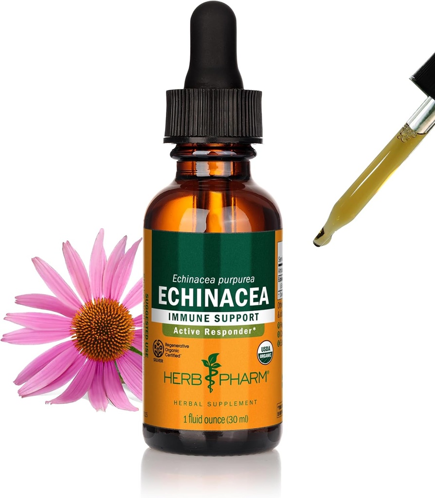 Herb Pharm Certified Organic Echinacea Root Liquid Extract for Immunsystemet Support, Organic Cane Alkohol, 1 Ounce (DECH01)