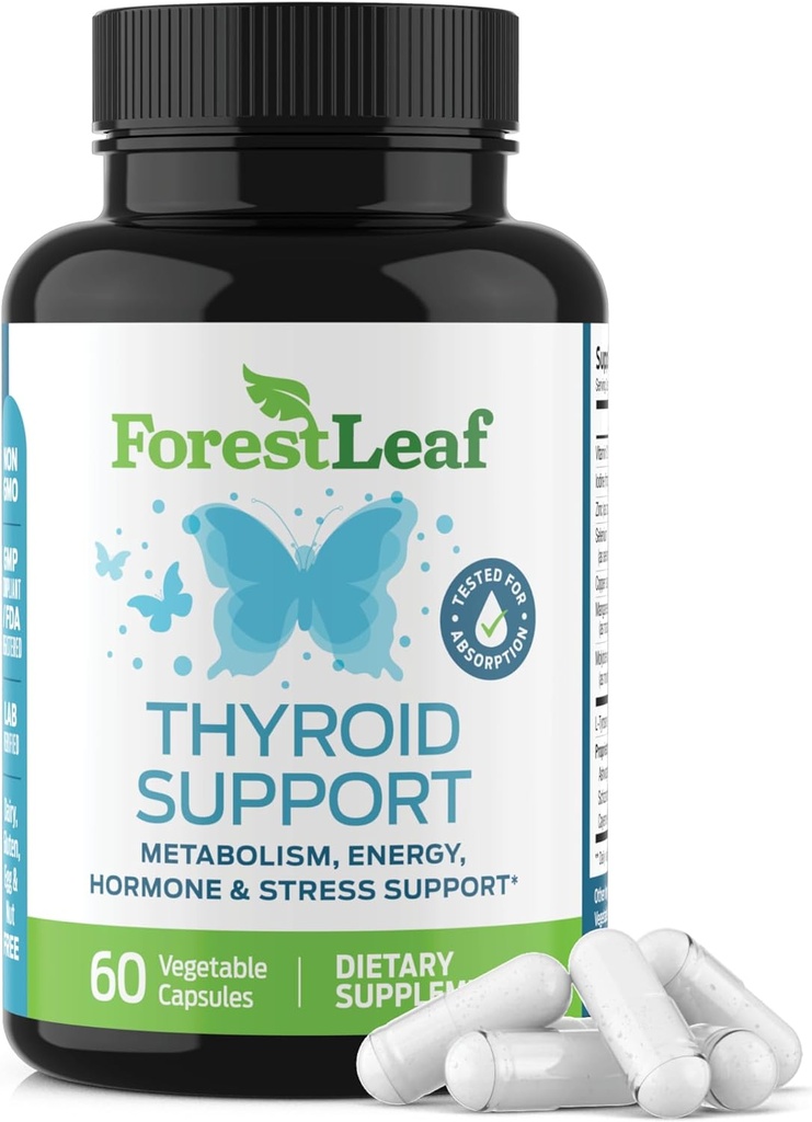 Thyroid Support til kvinder og mænd med jod - Energi, Focus & Power Thyroid Supplement - Alle naturlige urter Mineral og Vitamin Complex med B12, Zink, Selen, Ashwagandha - 60 Vegetariske kapsler