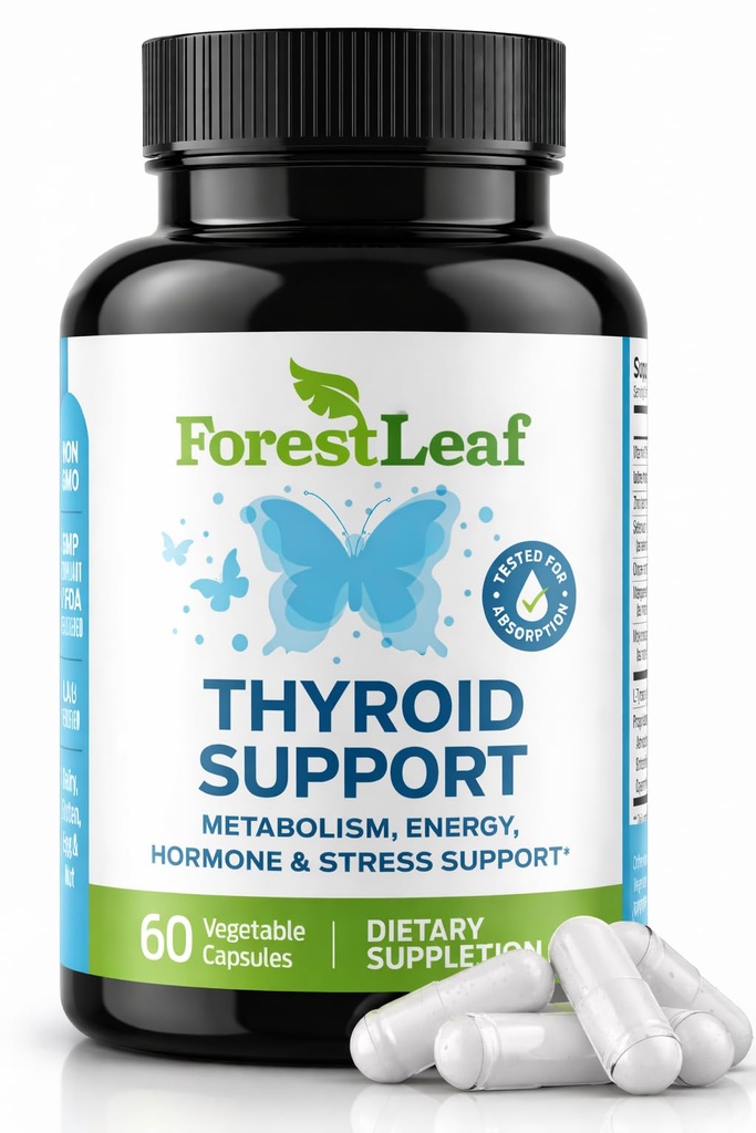 Thyroid Support til kvinder og mænd med jod - Energi, Focus & Power Thyroid Supplement - Alle naturlige urter Mineral og Vitamin Complex med B12, Zink, Selen, Ashwagandha - 60 Vegetariske kapsler