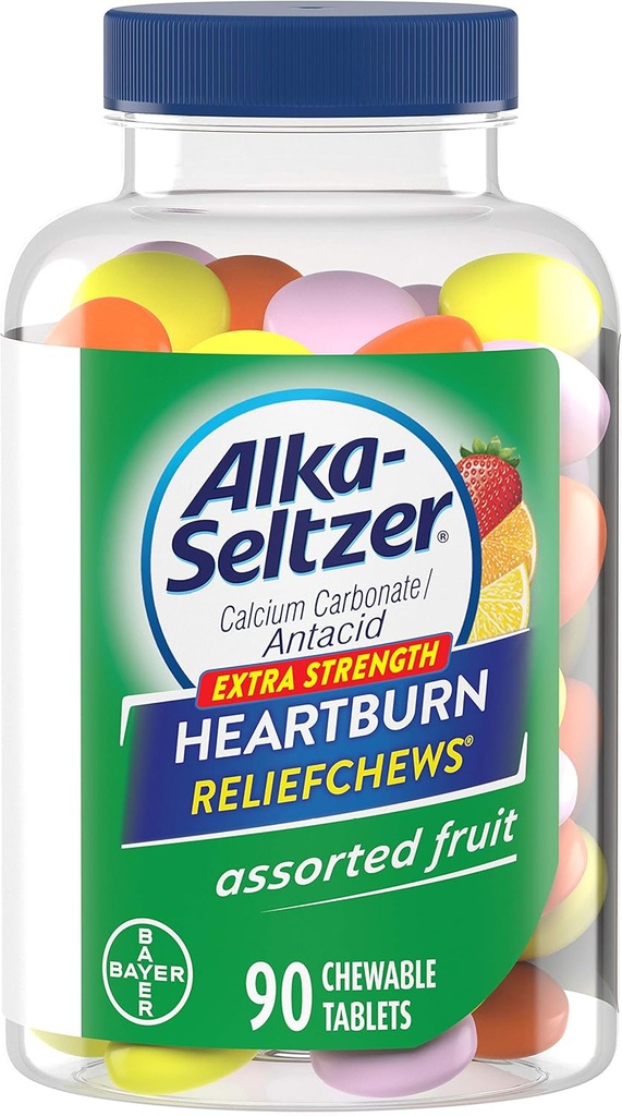 Alka- Seltzer Extra Strength Heartburn ReliefChews - Relief of Heartburn, Syre fordøjelsesbesvær og sour Mave - Assorted Lemon, Orange Strawberry Flavors - 90 Greve