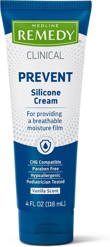 Medline Remedy Clinical Silicone Cream (4 oz Tube), 12 Greve, Vanilla Duft, Breathable Film, Lindrende, Fugtgivende, Nærende, Hydrating Skin Care, For Cracked, Chapped, Følsomme Hud