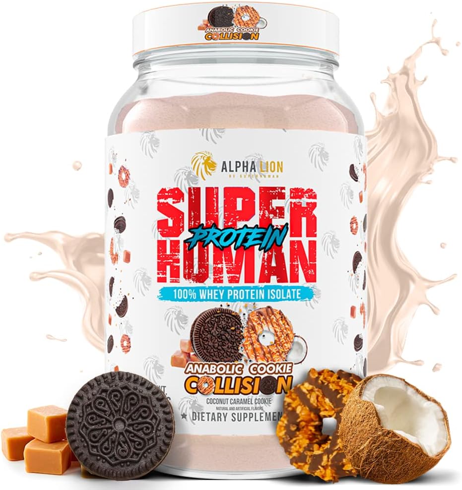 LEONA LION Superhuman Whey Protein Powder, Great Tasting Pure Whey Protein Isolate, Low Carb, Low Sugar, No Bloat Post Workout, Muscle Recovery & Growth (28 Serveringer, Cookie Collision)