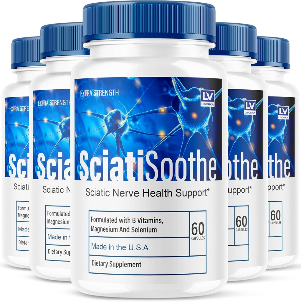 LIVORKA (5 Pack) Sciatisoothe - Sciatisoothe Supplement, Sciatisoothe, Sciatisoothe Vitaminer, Sciatisooth, Sciati Soothe Supplement, Sciati Soothe Kapsler, Sciatic Sooth, 300 Kapsler til 5 Måneder