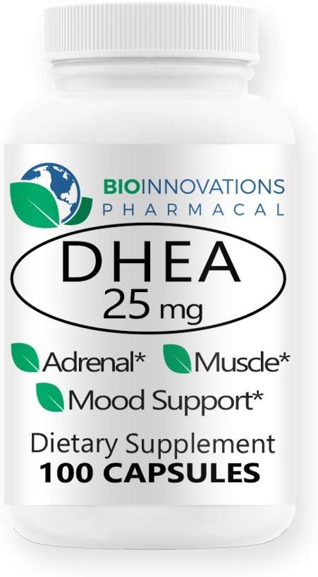 Mikroniseret for Superior Absorption DHEA 25mg afledt af Wild Yam Support Immunforsvar, hjerne, knogler, muskler - 100 kapsler