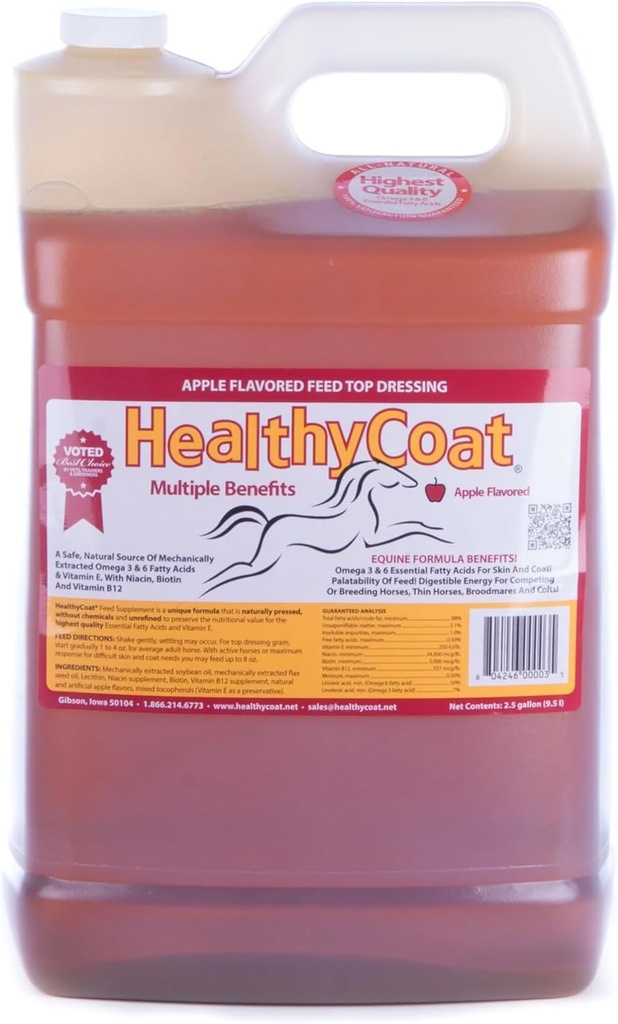 HealthyCoat feed supplement til heste: 2.5 Gallon. Hud, Coat, Kropstilstand, Performance, Allergier, Immunsystemet, Hoof, Joint, Omega 3 & 6 Fedtsyrer