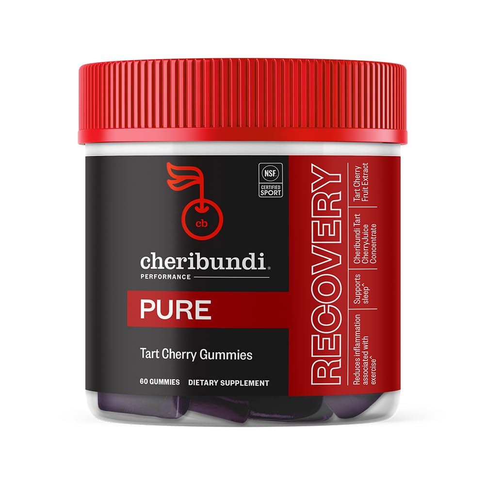 Cheribundi Tart Cherry Gummies Pure Measures 124; Performance for Maximum Recovery med 25 Tart Cherries Measures 124; Powerful Antioxidant Support, Non- GMO, Gluten- Free, Vegan Measures 124; 20 kalorier pr Serving Measures 124; 60 Greve