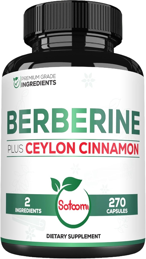 Berberine med Ceylon Cinnamon Supplement - 1500 mg ekstra styrke til immunsystemet, fordøjelsessygdomme, bodymanagement & energiproduktion - 270 kapsler - Glutenfri, ikke-GMO