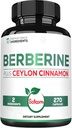 Berberine med Ceylon Cinnamon Supplement - 1500 mg ekstra styrke til immunsystemet, fordøjelsessygdomme, bodymanagement & energiproduktion - 270 kapsler - Glutenfri, ikke-GMO