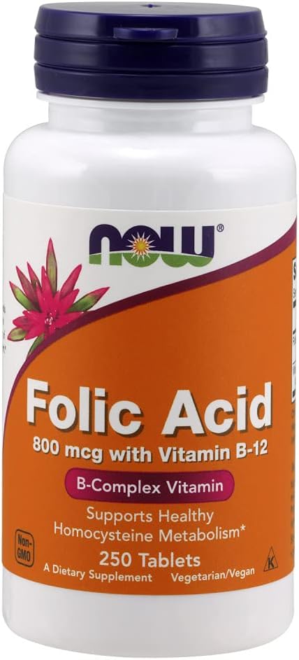 NOW Foods Folic Acid 800 mcg Tabs (Pack of 2)