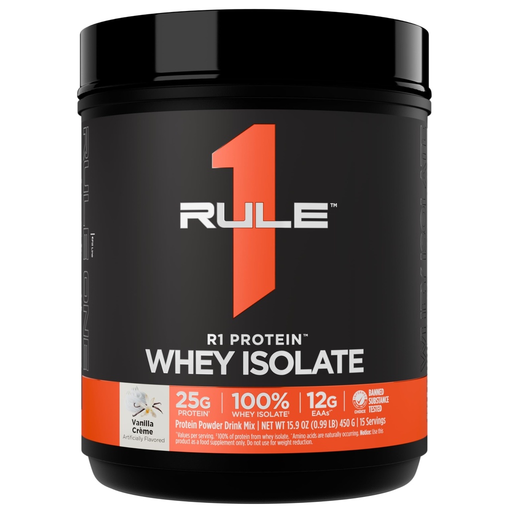 Regel 1 R1 Protein Whey Isolate - med 25g Protein & 6g BCAA Eksklusivt fra Isolerede & Hydrolysed Kilder til træning Inddrivelse (1 Pound *, Vanilla Creme)