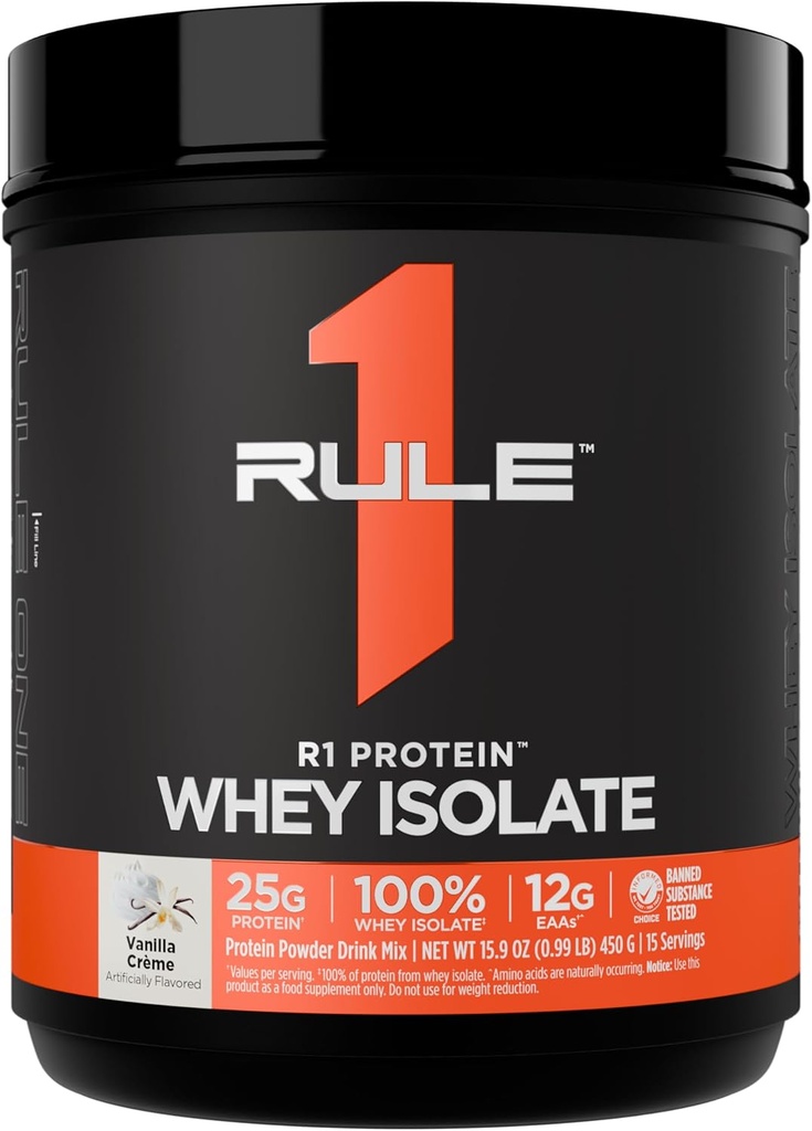 Rule 1 R1 Protein Whey Isolate - with 25g Protein & 6g BCAA Exclusively from Isolated & Hydrolyzed Sources for Workout Recovery (1 Pound*, Vanilla Creme)